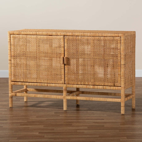 Modern European furniture - Mahogany Framed Rattan Cabinet - www.oroa.com
