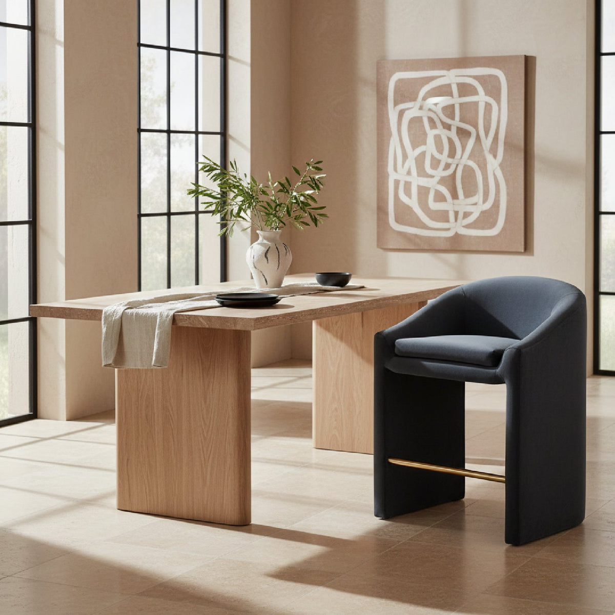 Dark Gray Velvet Counter Stool | OROA Modern Emas