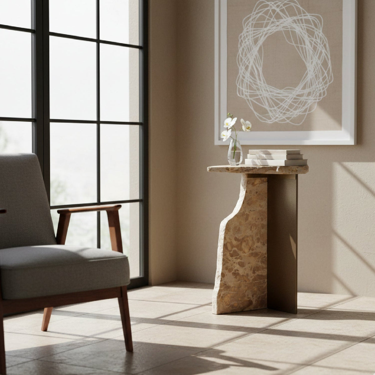 Organic-Shaped Marble Side Table | OROA Modern Surya