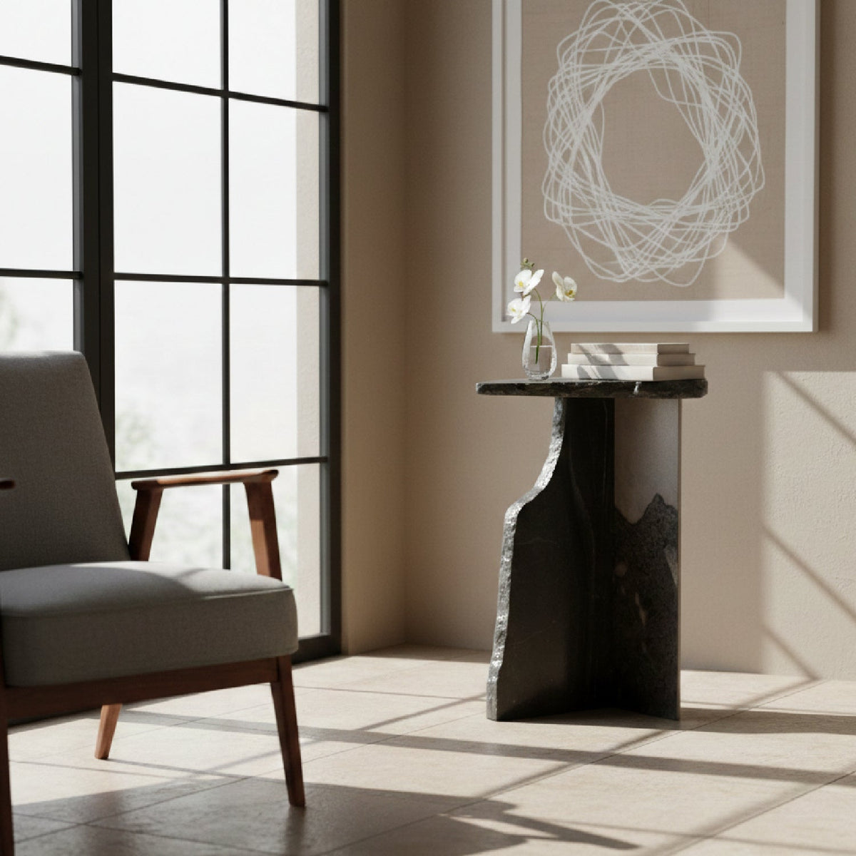 Organic-Shaped Marble Side Table | OROA Modern Surya