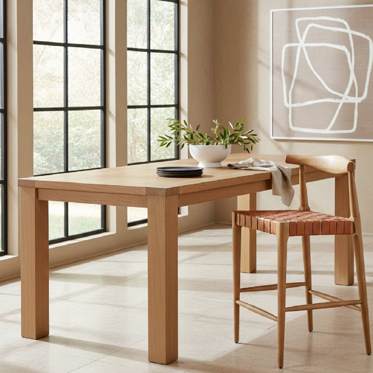 Tan Woven Leather Counter Stool | OROA Modern Bandani