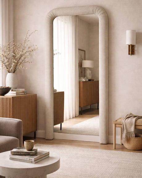 Modern European furniture - Ruched Upholstered Floor Mirror - www.oroa.com